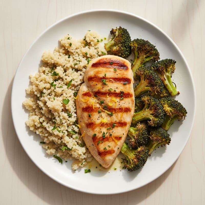Grilled Chicken Breast with Quinoa and Roasted Broccoli