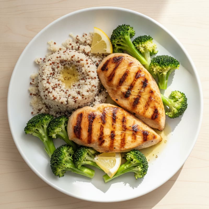 Grilled Chicken Breast with Quinoa and Steamed Broccoli