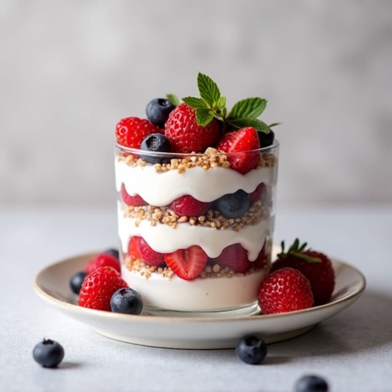 Greek Yogurt Protein Parfait with Mixed Berries and Almond Butter