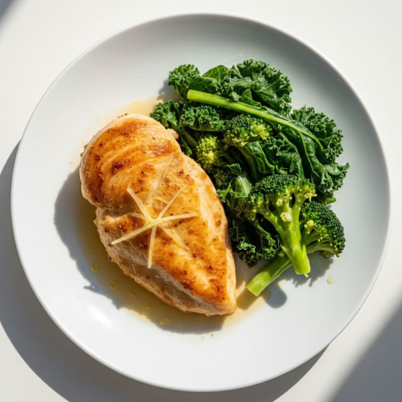 Seared Chicken Breast with Steamed Kale and Broccoli