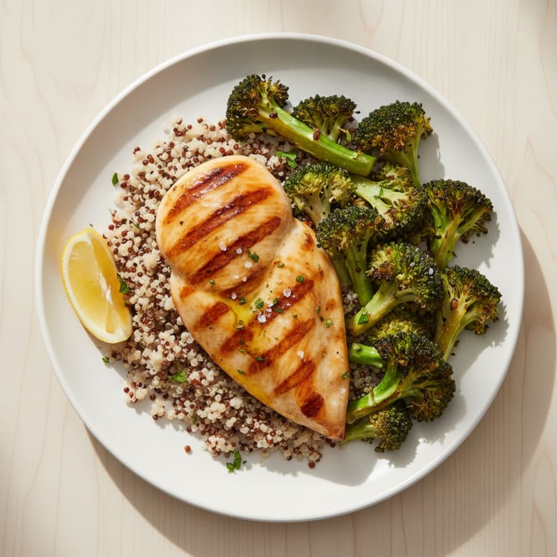Grilled Chicken Breast with Quinoa and Roasted Broccoli
