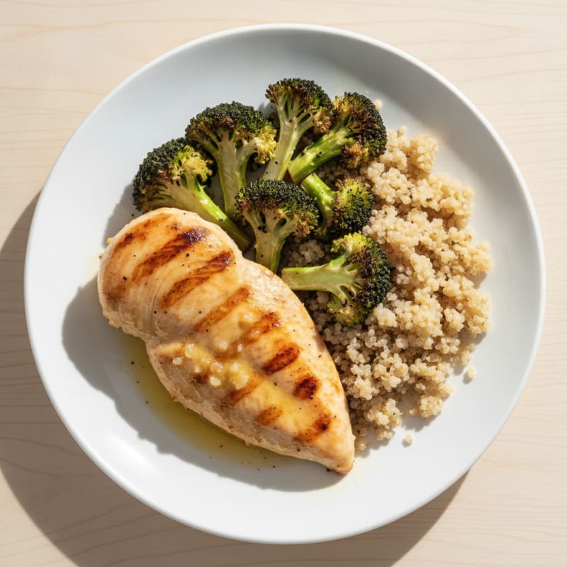 Grilled Chicken Breast with Roasted Broccoli and Quinoa