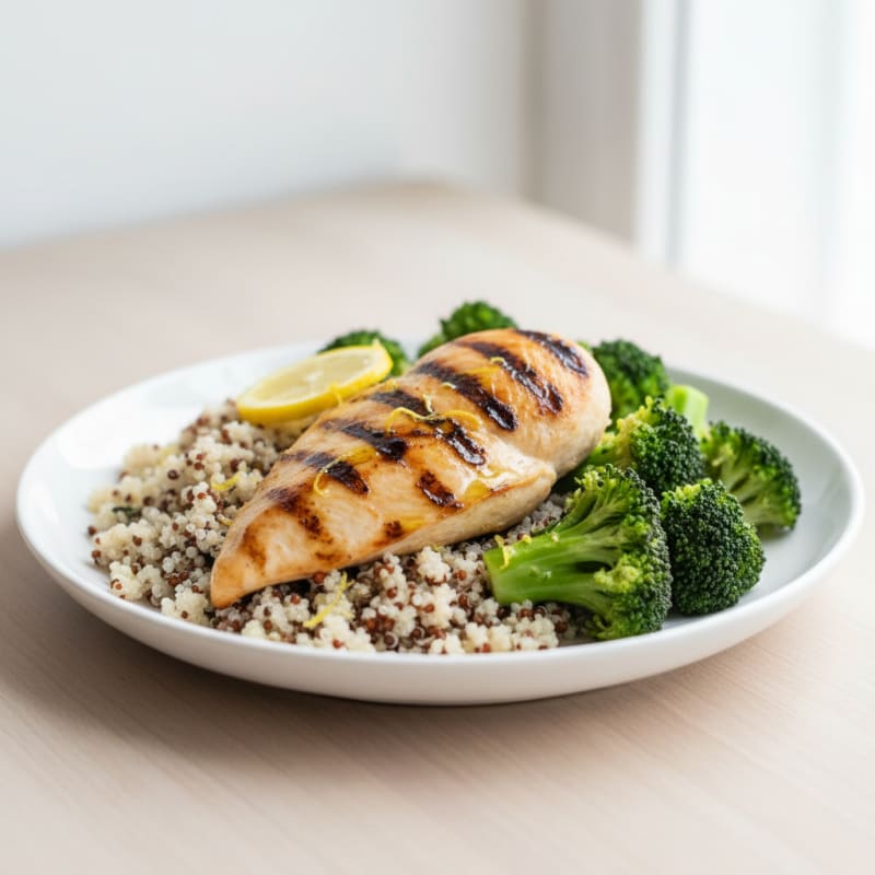 Grilled Chicken Breast with Quinoa and Steamed Broccoli