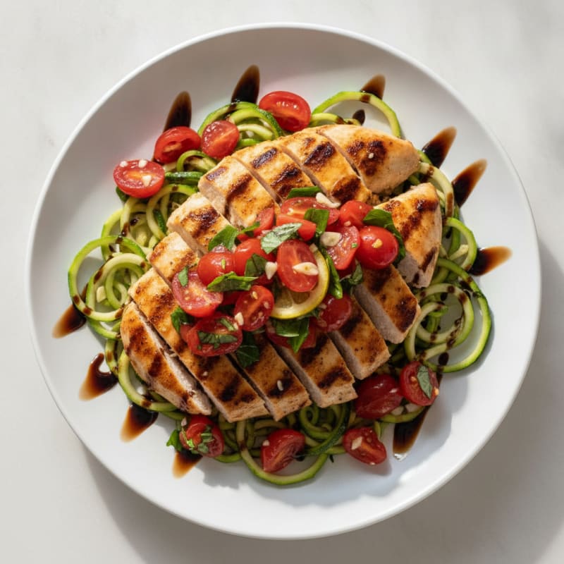Grilled Chicken Breast with Zucchini Noodles and Tomato Basil Salsa