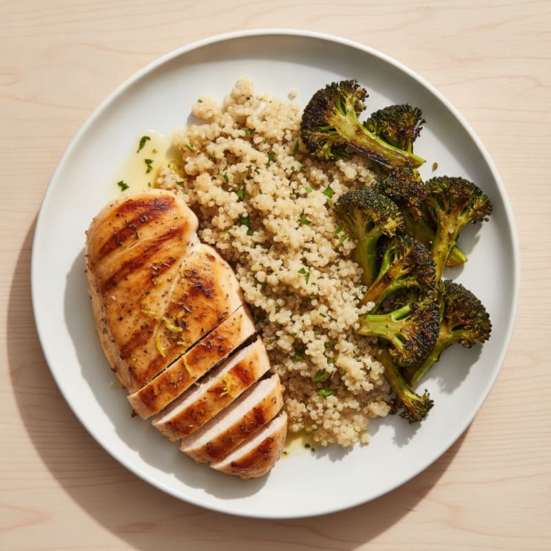 Grilled Chicken Breast with Roasted Broccoli and Quinoa