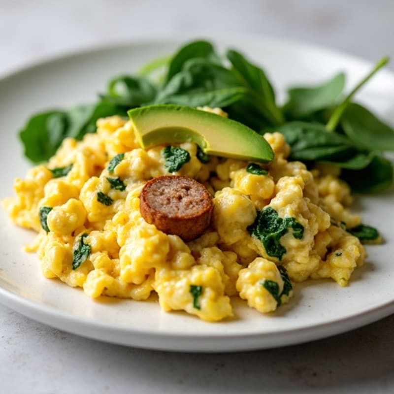 Egg White Scramble with Turkey Sausage and Spinach