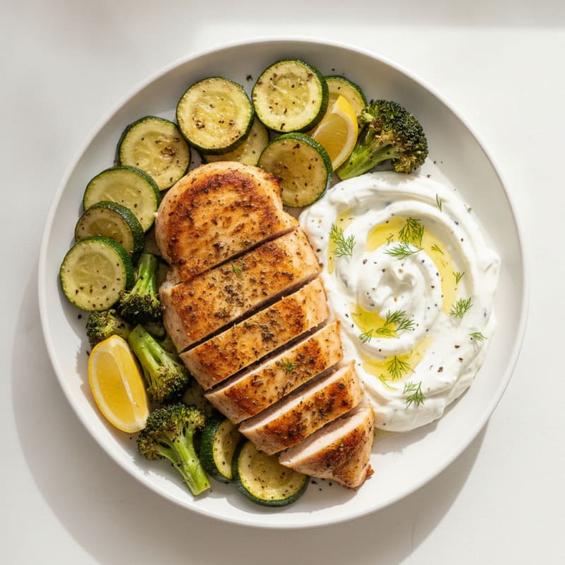 Lemon-Herb Chicken with Creamy Yogurt Sauce