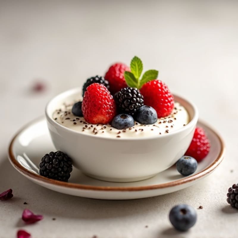 Silky Vanilla Protein Yogurt with Berries and Chia Seeds