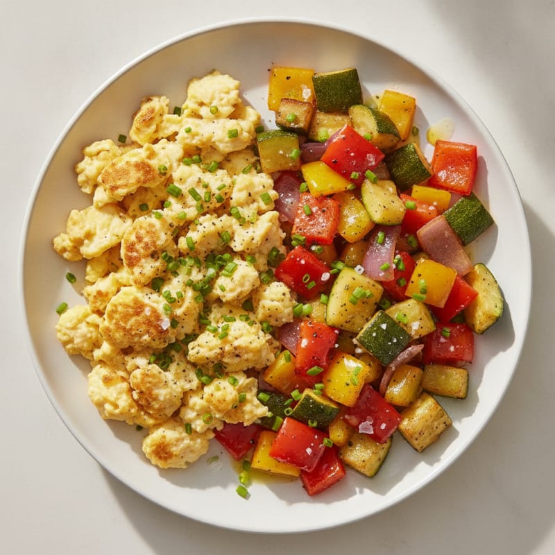 Hearty Scrambled Eggs with Roasted Vegetables