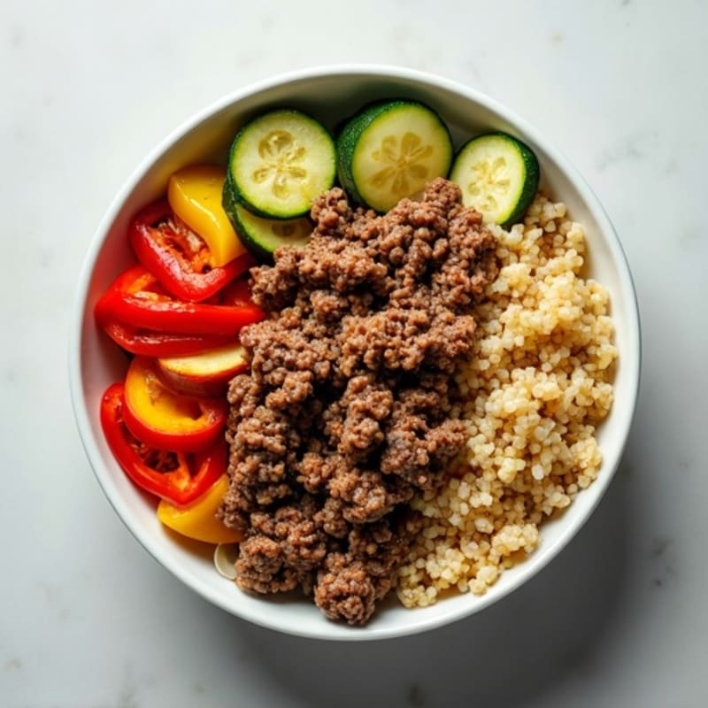 Lean Ground Beef and Roasted Vegetable Bowl
