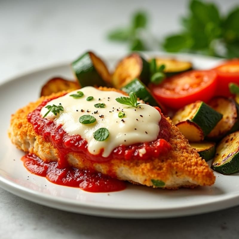 Healthy Crispy Chicken Parmesan with Roasted Vegetables