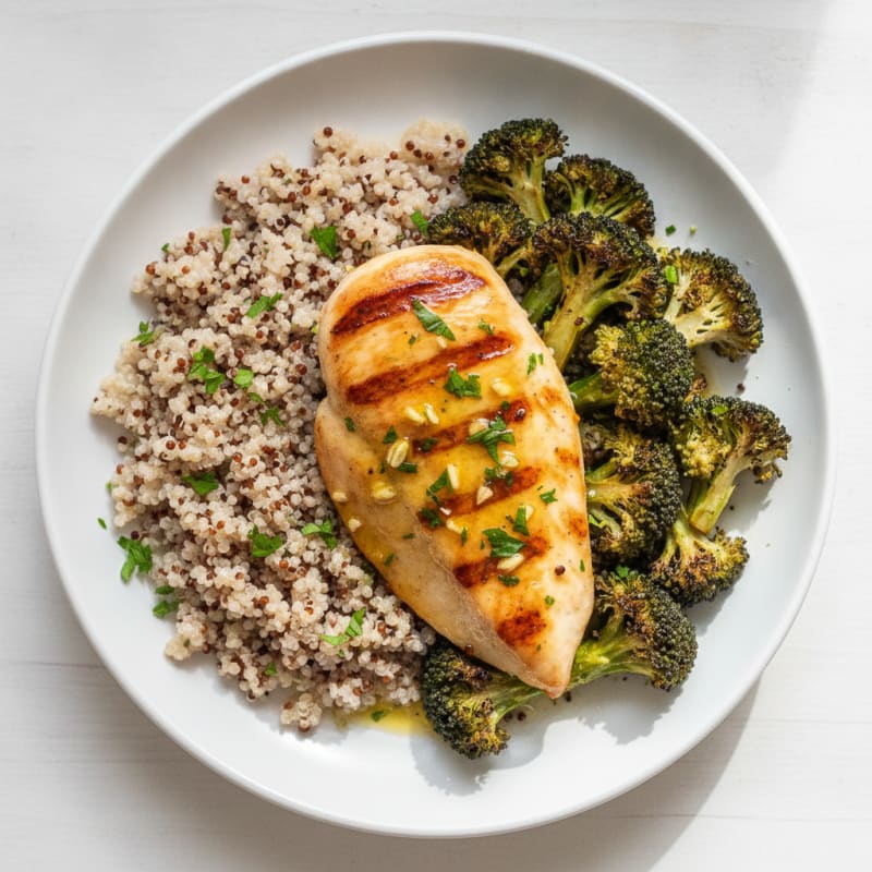 Grilled Chicken Breast with Quinoa and Roasted Broccoli