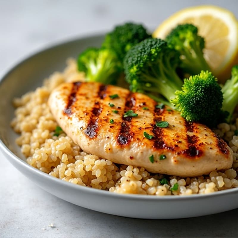 Grilled Chicken Breast with Quinoa and Roasted Broccoli