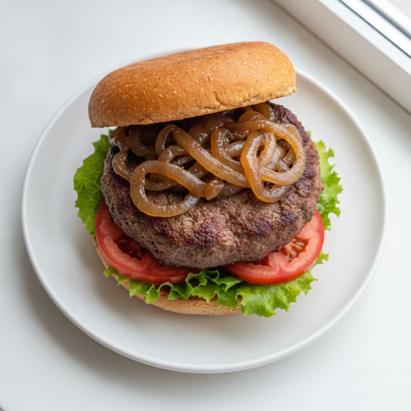 Classic Beef Burger with Caramelized Onions