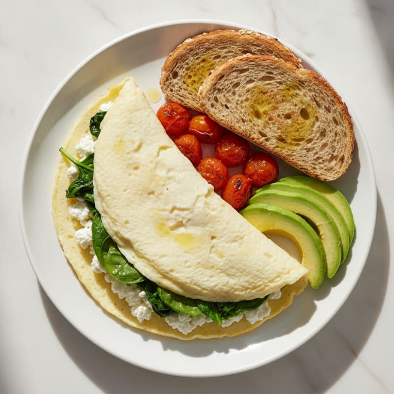 Egg White Spinach Omelette with Cottage Cheese and Cherry Tomatoes