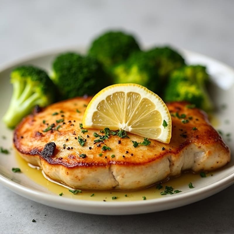Lemon Garlic Pan-Seared Chicken with Roasted Broccoli