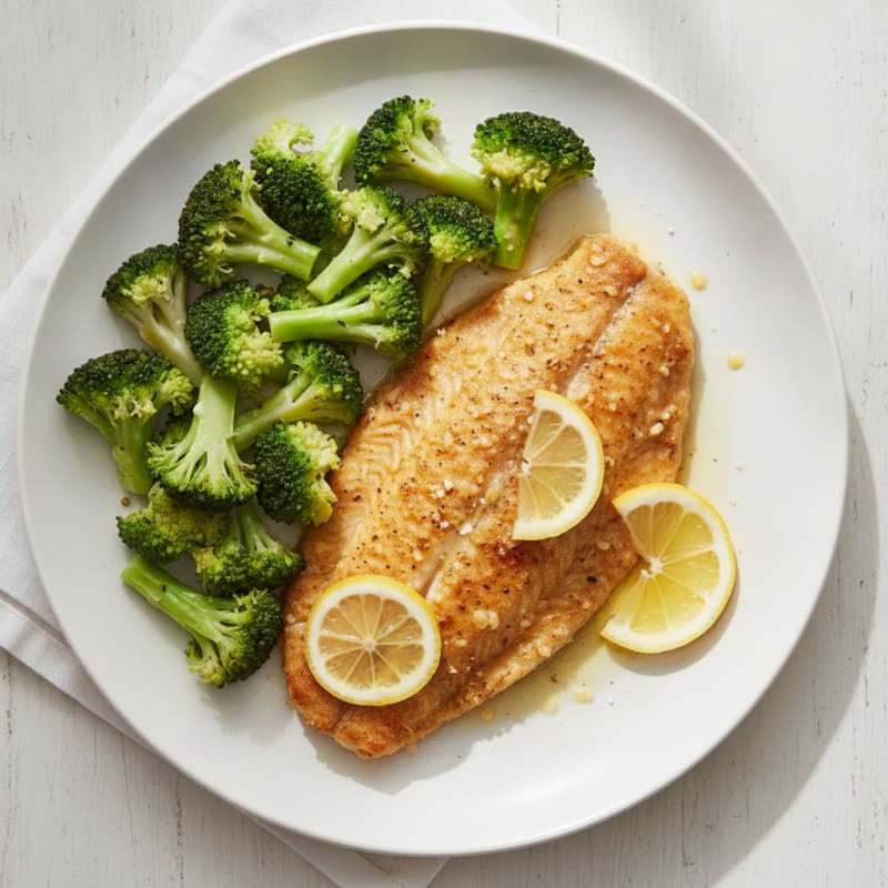 Seared Tilapia with Steamed Broccoli and Lemon