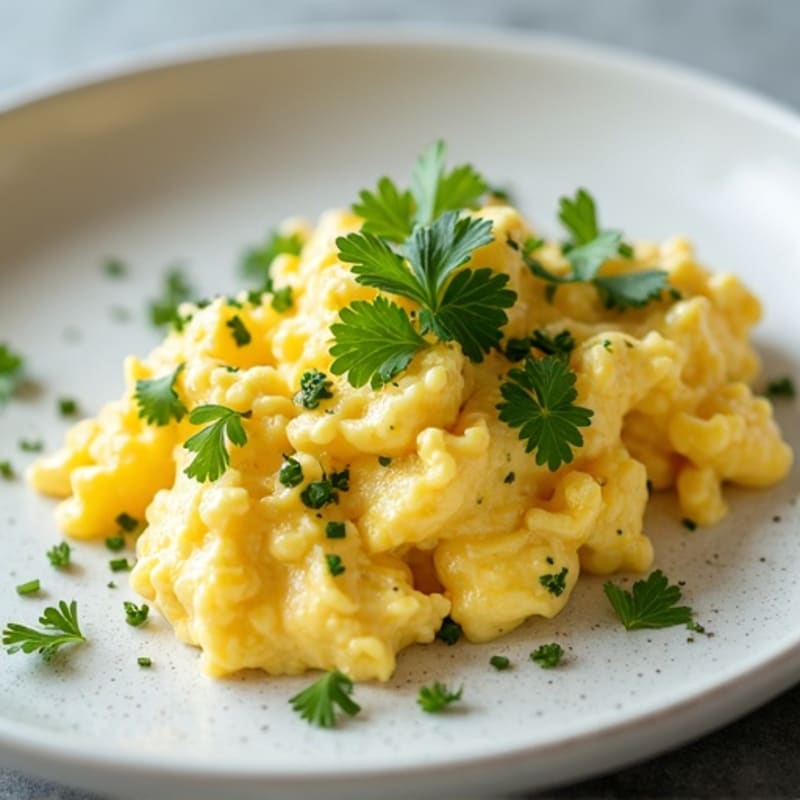 Creamy Scrambled Eggs with Greek Yogurt and Fresh Herbs