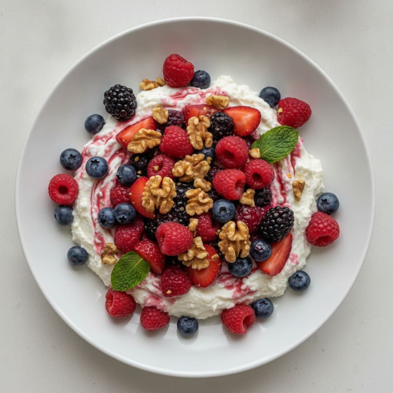 Silky Greek Yogurt Protein Mousse with Mixed Berries