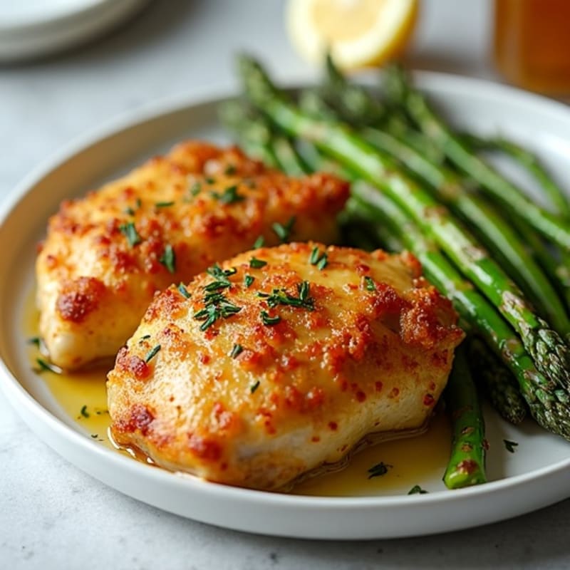 Crispy Lemon Herb Roasted Chicken Thighs with Roasted Asparagus