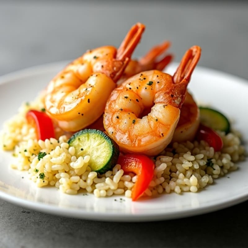 Pan-Seared Seafood with Saffron Rice and Fresh Vegetables