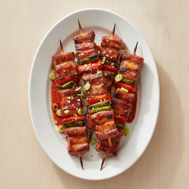 Spicy Gochujang Pork Belly Skewers