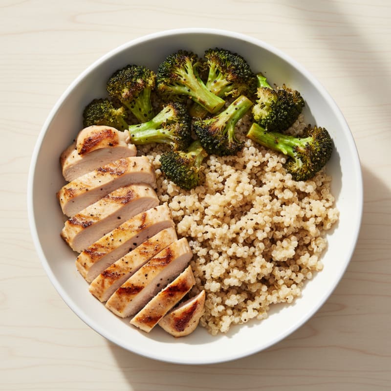 Grilled Chicken and Quinoa Bowl with Roasted Broccoli