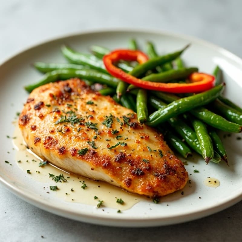 Crispy Lemon-Herb Chicken with Roasted Green Beans and Bell Peppers