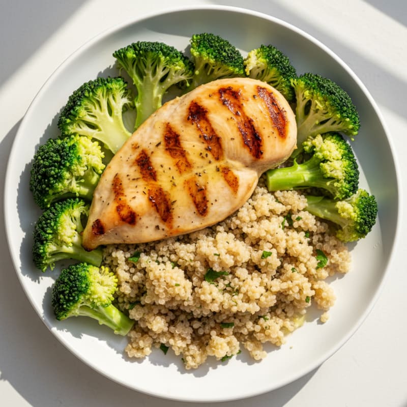 Grilled Chicken Breast with Quinoa and Steamed Broccoli