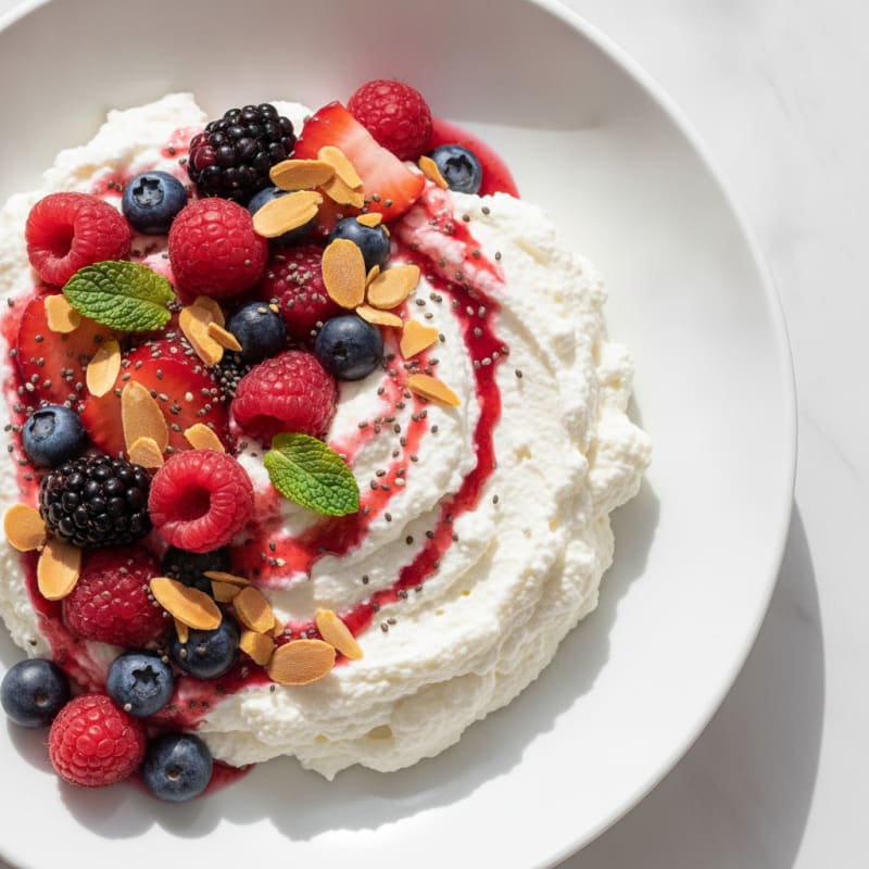 Greek Yogurt Protein Mousse with Mixed Berries