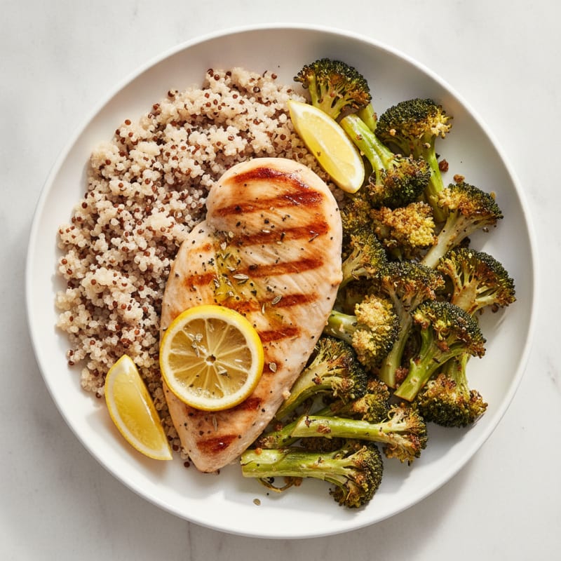 Grilled Chicken Breast with Quinoa and Roasted Broccoli