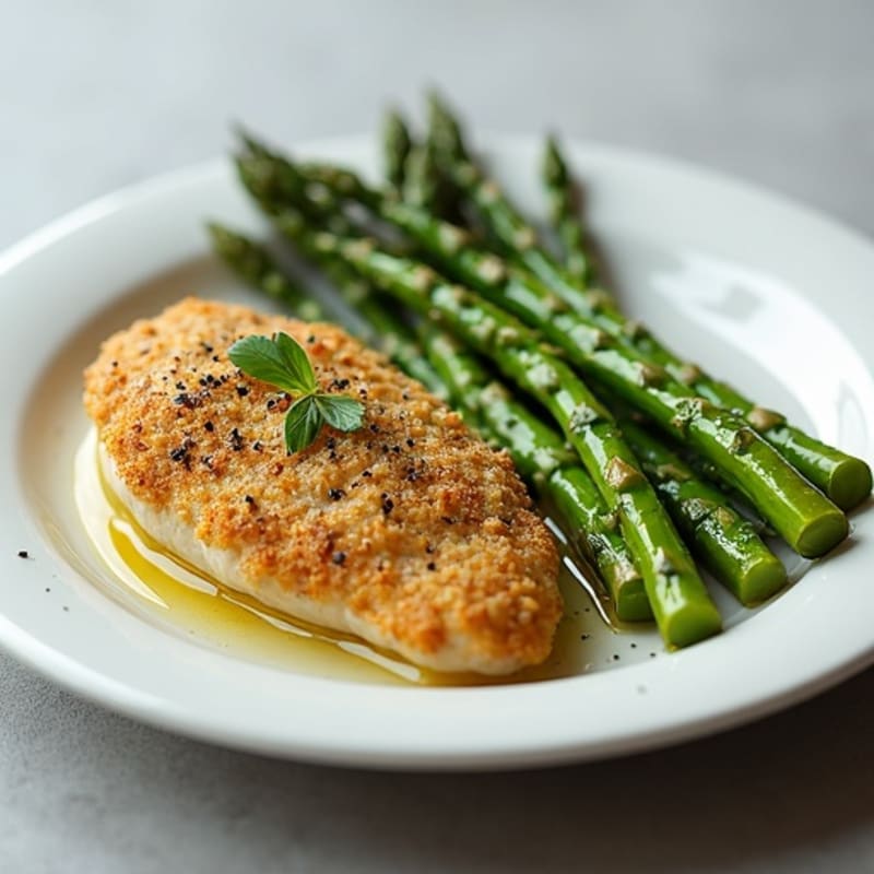 Garlic Herb Crusted Chicken with Roasted Asparagus Spears