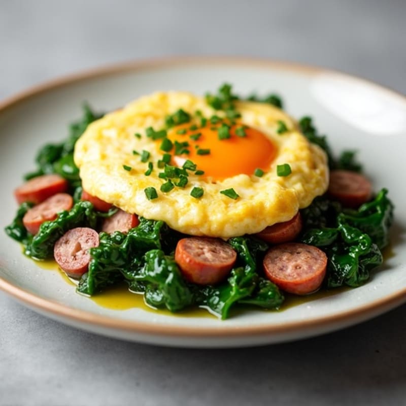 Egg White and Turkey Sausage Scramble with Sautéed Spinach