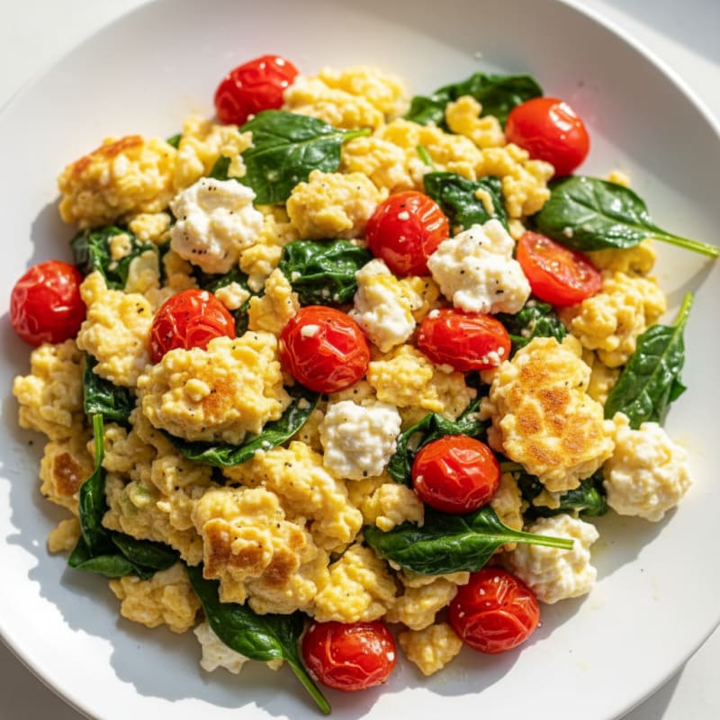 Cottage Cheese Scramble with Spinach and Cherry Tomatoes