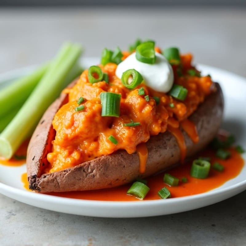 Creamy Buffalo Chicken Stuffed Sweet Potatoes