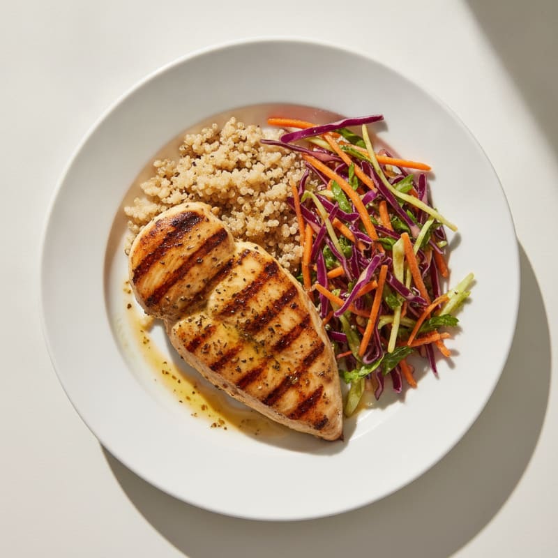 Grilled Chicken Breast with Crunchy Cabbage Slaw and Quinoa