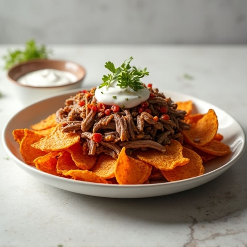 Slow Cooked Pulled Pork with Crispy Sweet Potato Nachos