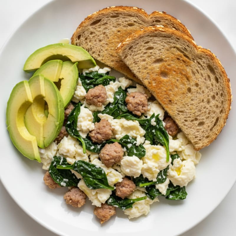 Egg White and Turkey Sausage Scramble with Spinach