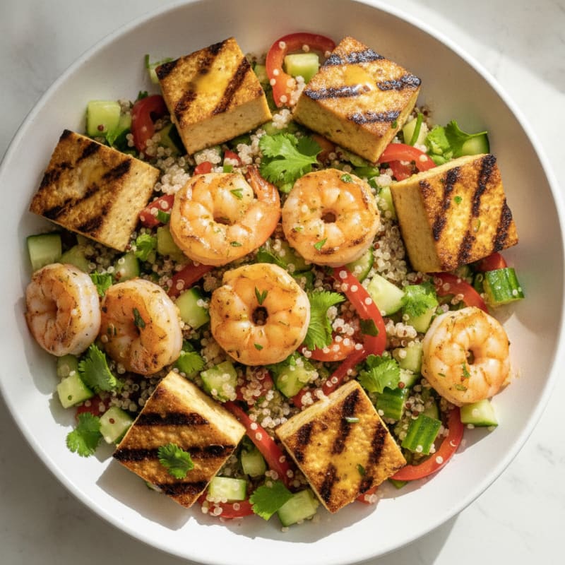 Grilled Tofu and Quinoa Salad with Crunchy Vegetables