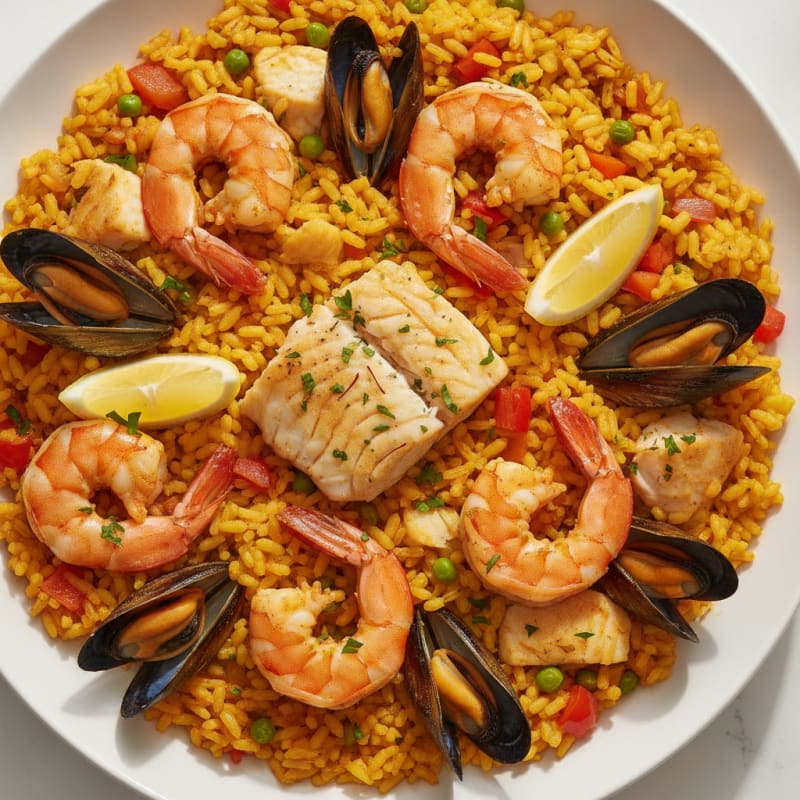 Spanish Seafood Paella with Saffron Rice
