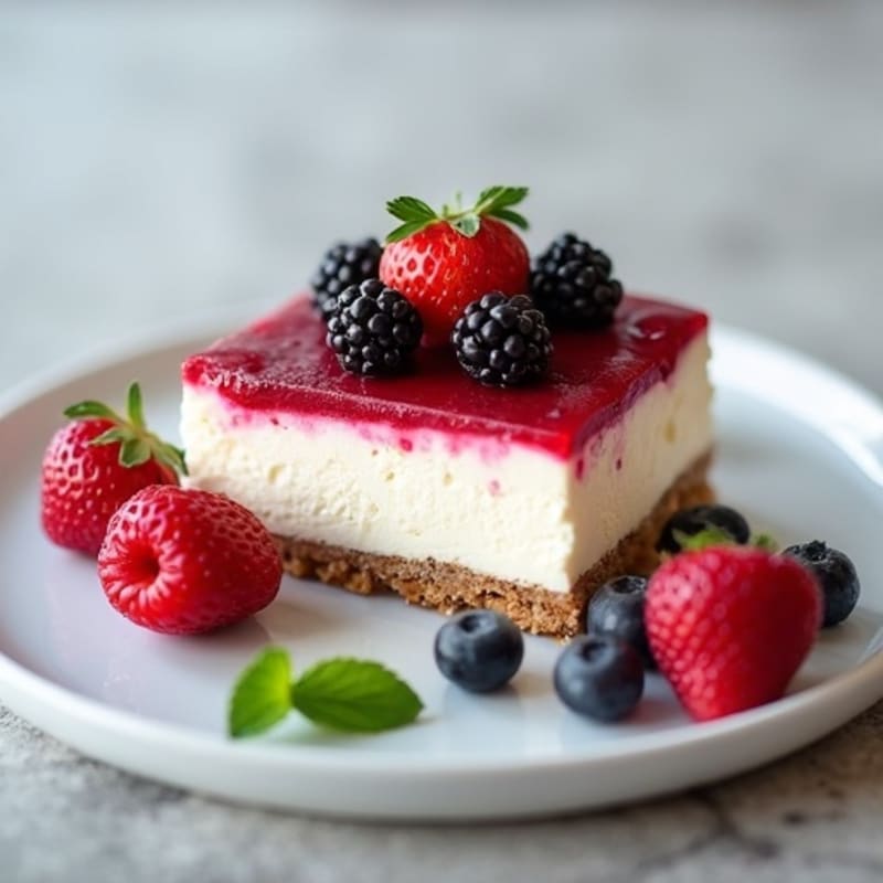 High-Protein Greek Yogurt Cheesecake with Mixed Berries