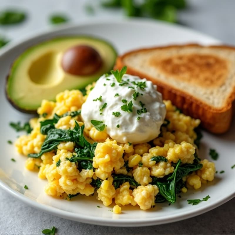 Egg White and Turkey Spinach Scramble with Cottage Cheese