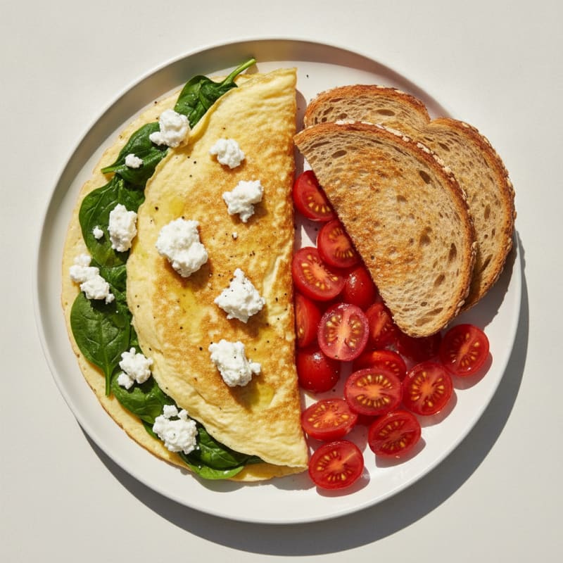 Egg White Spinach Omelette with Cottage Cheese and Fresh Tomatoes