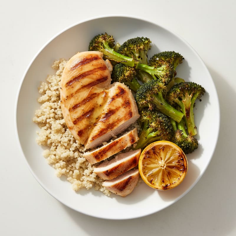 Grilled Chicken Breast with Quinoa and Roasted Broccoli