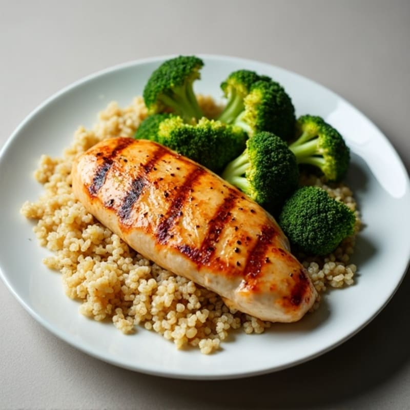 Grilled Chicken Breast with Roasted Broccoli and Quinoa
