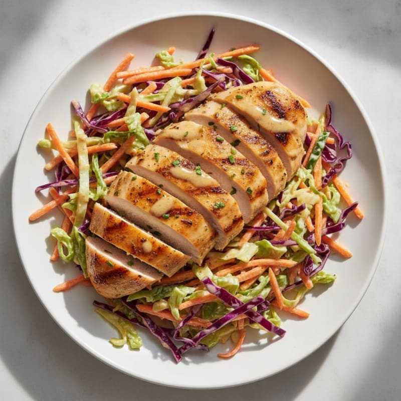 Grilled Chicken Breast with Crunchy Cabbage Slaw