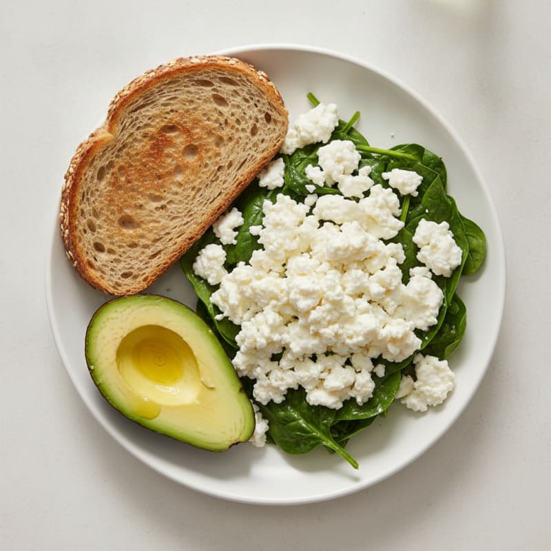 Scrambled Egg Whites with Cottage Cheese and Sautéed Spinach