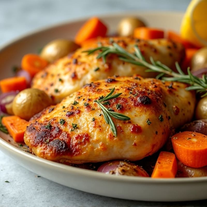 Crispy Sheet Pan Lemon Herb Chicken and Roasted Root Vegetables