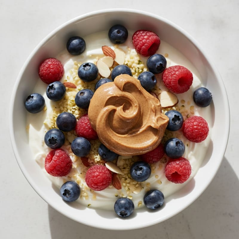 Creamy Greek Yogurt Bowl with Mixed Berries and Almond Butter