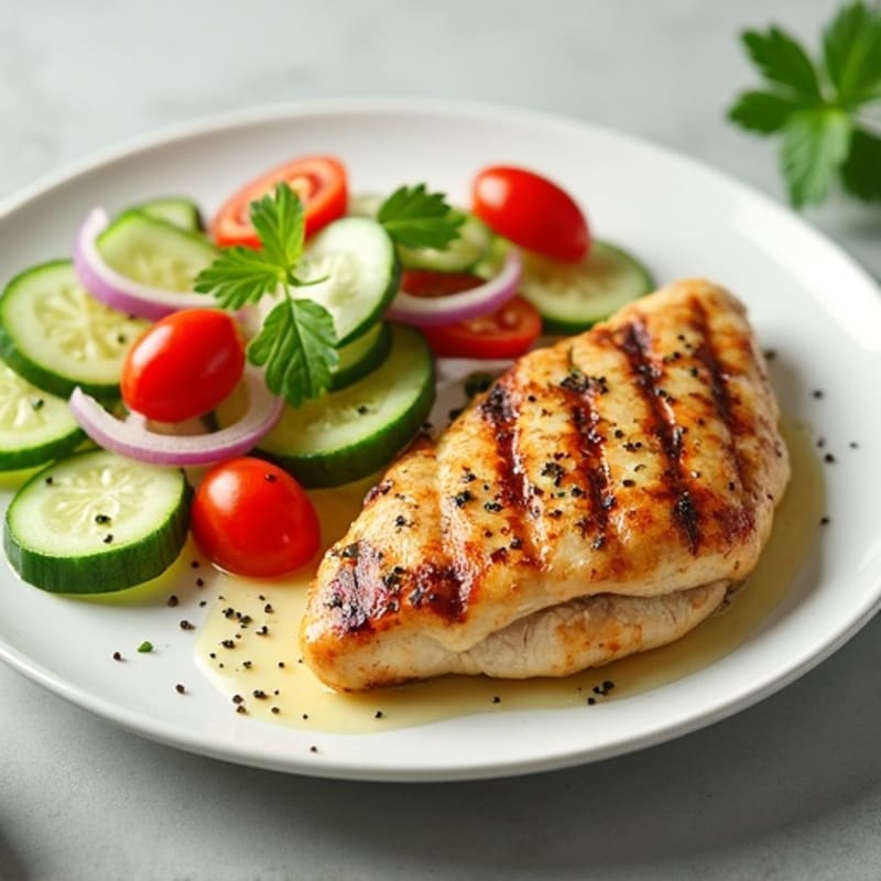 Grilled Chicken Breast with Cucumber Tomato Salad